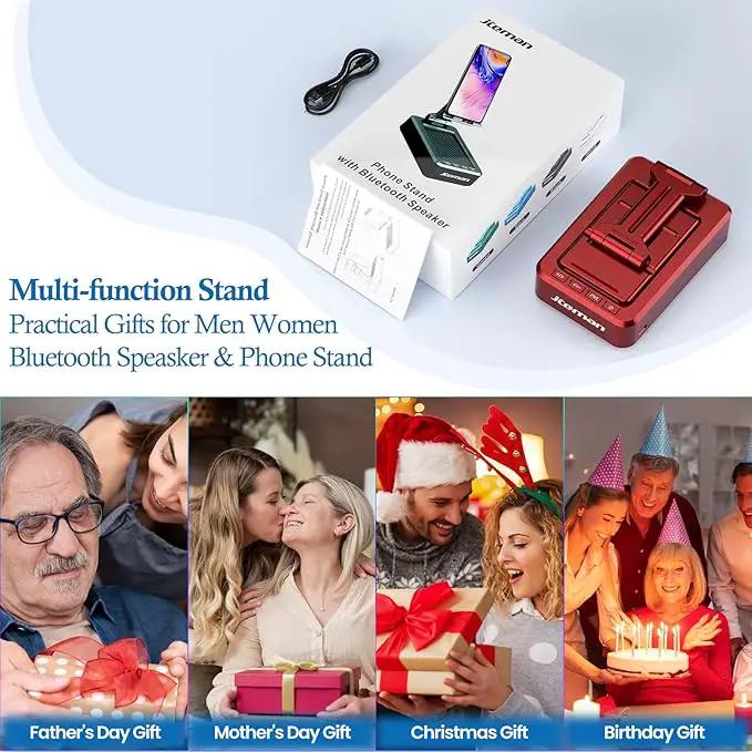 Jteman Portable Phone Stand with Speaker Bluetooth Wireless,Gifts for Men Women,Birthday for Women,Kitchen Gadgets for Men,Phone Holder for Desk - Red by GreenHaven Gardens