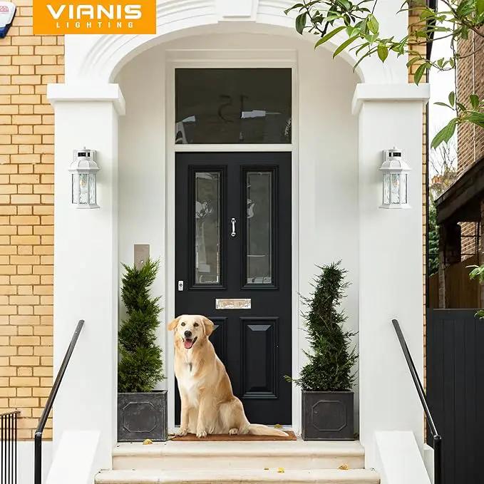VIANIS 2-Pack Motion Sensor Outdoor Lights for House, White Garage Light Wall Mount Lantern, Modern Exterior LED Wall Lights Fixtures with Ripple Tempered Glass, Outside Wall Sconce Lamp for Porch by GreenHaven Gardens