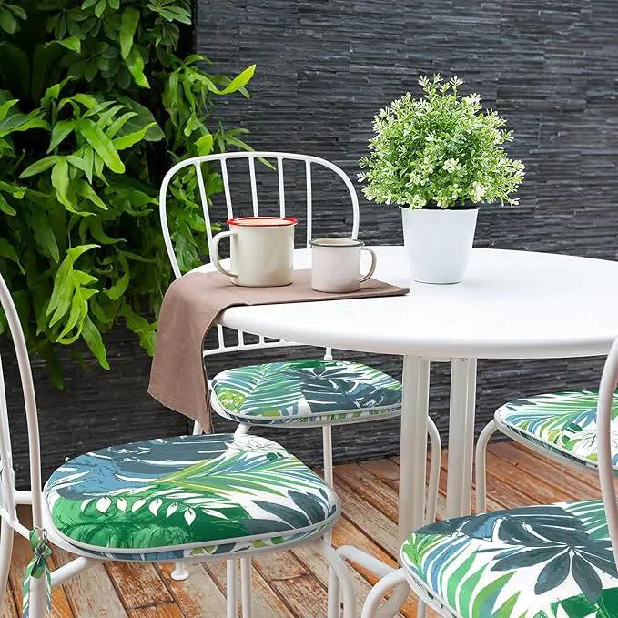 Indoor/Outdoor Chair Cushions 16x17 Inch, Patio Chair Cushions with Ties, All Weather Seat Cushions for Patio Furniture Home Garden Chair Use, Set of 2, Islamorada Blue Green by GreenHaven Gardens