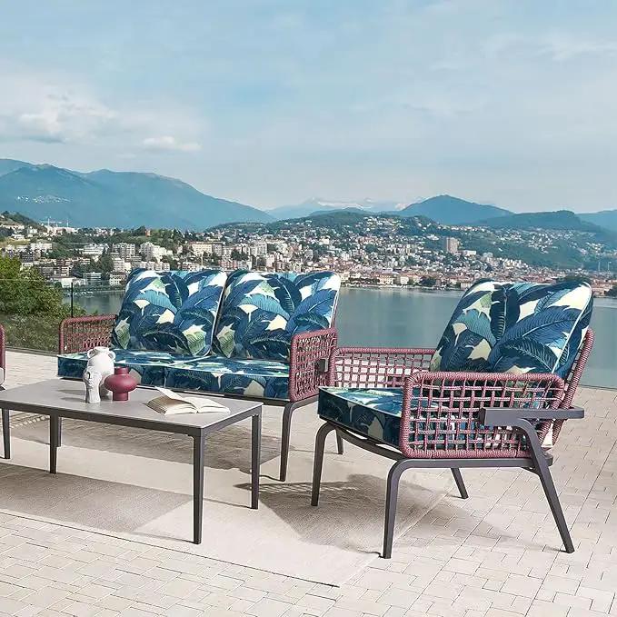 LVTXIII Outdoor Deep Seat Cushion 24"x24"x4" Patio Seat and Back Cushion Set Seasonal Chair Cushion for Dining Arm Chairs, Wicker Chairs and Garden Furniture Decoration, Swaying Palms Blue by GreenHaven Gardens