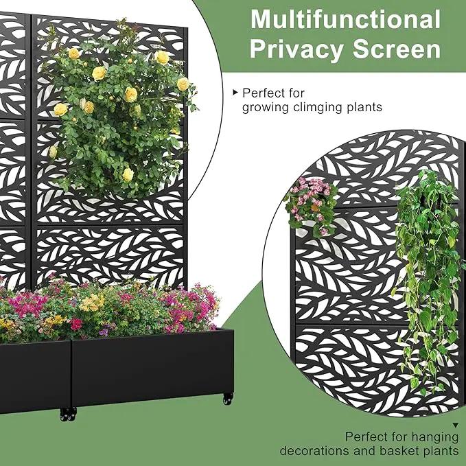 Casaphoria Metal Raised Garden Bed with Trellis and Wheels, 72"x35"x16" Planter Box for Climbing Plants, Vegetables & Vines, Features Drainage Holes and Privacy Screen (Black-Spring) by GreenHaven Gardens