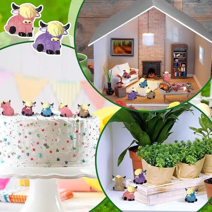 75 Pcs Mini Highland Cow Figurines Bulk Glitter Highland Cow Statues Mini Resin Animals Cute Tiny Resin Figures Animals Sculpture Ornament for Cake Topper Home Office Desk Decorations by GreenHaven Gardens