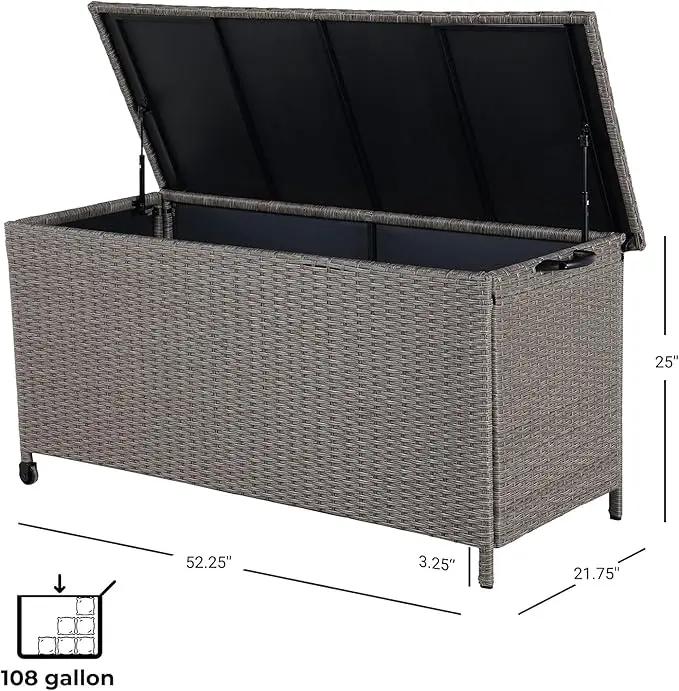 Grand patio 108 Gallon Deck Storage Box Indoor Outdoor Wicker Bin for Patio Furniture Cushions Garden Tools Pool Accessories, Greige by GreenHaven Gardens