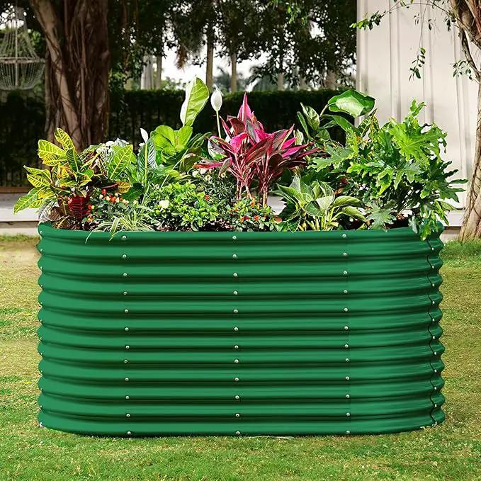 Land Guard 6x3x3ft Oval Galvanized Raised Garden Beds, Large-Capacity Metal Planter Box Outdoor, Durable Deep Raised Garden Bed 3ft Tall, Raised Beds for Gardening Vegetables, Forest Green by GreenHaven Gardens