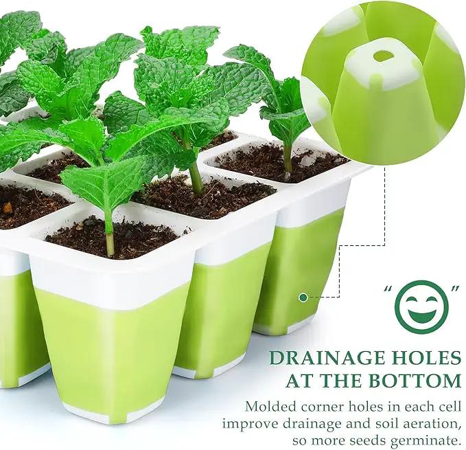 6pcs Reusable Seed Starter Kit, 72 Cells Seed Starter Trays, Silicone Seedling Starter Trays for Starting Plant Seeds with Flexible pop-Out Cells, Indoor Gardening Plant Germination Trays by GreenHaven Gardens