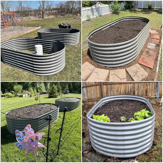 A ANLEOLIFE 8x4x2ft Galvanized Raised Garden Bed Kit, Oval Metal Deep Root Planters for Outdoor Plants Vegetables Flowers Herb, Large Bottomless, 478 Gallon Capacity- Quartz Grey by GreenHaven Gardens