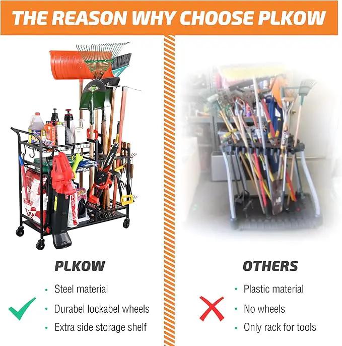 PLKOW Garden Tool Organizer with Wheels, Garden Tool Rack, Yard Tool Holder for Rakes, Shovel, Fertilizer, Garden Tool Storage for Garage, Shed, Outdoor by GreenHaven Gardens