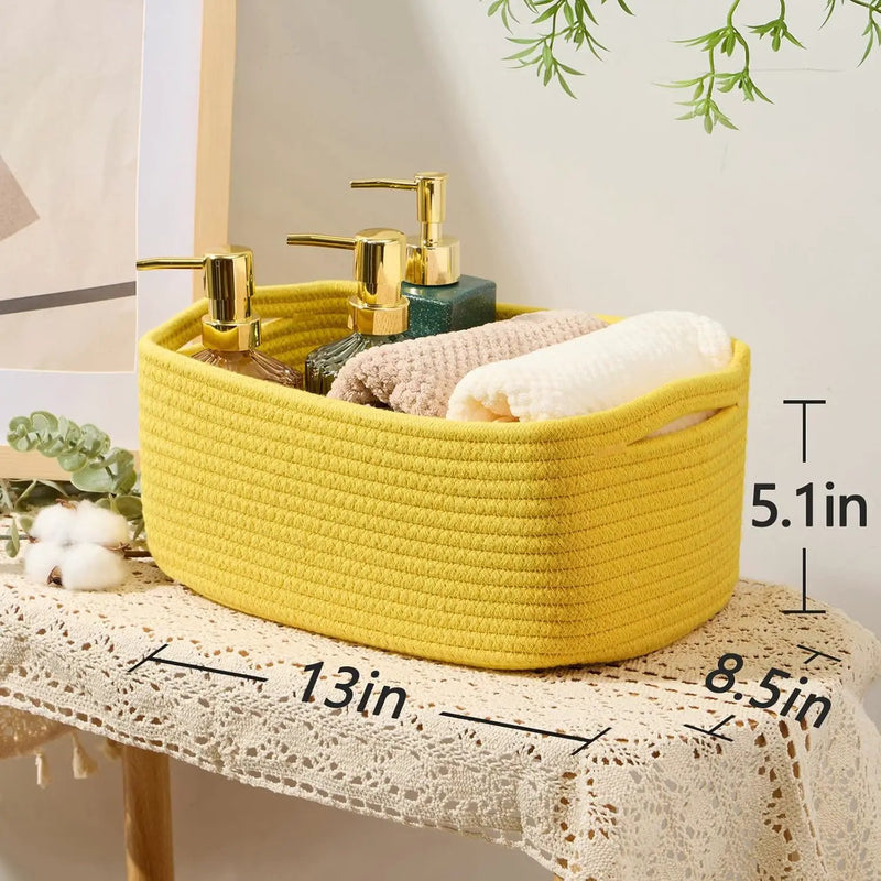 Small Storage Baskets for Organizing | Closet Organizer Bins | Shelf Toy Basket | Woven Rope Baskets | Cube Decorative Box | Shallow Basket | 13x8.5x5.1” | 3 Packs Yellow by GreenHaven Gardens