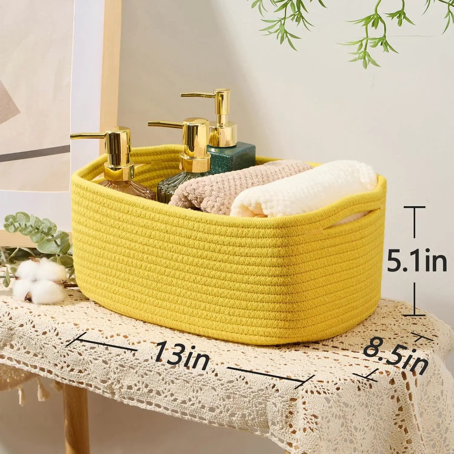 Small Storage Baskets for Organizing | Closet Organizer Bins | Shelf Toy Basket | Woven Rope Baskets | Cube Decorative Box | Shallow Basket | 13x8.5x5.1” | 4 Packs Yellow by GreenHaven Gardens