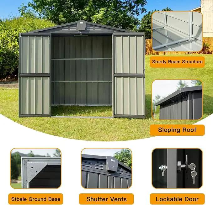 Domi Outdoor Storage Shed 6.5’ x 4.2’, Metal Garden Shed with Galvanized Steel Frame for Bike, Tools, Lawn Mowers, Outdoor Storage Cabinet with Lockable Door for Garden Lawn Patio (Dark Grey) by GreenHaven Gardens