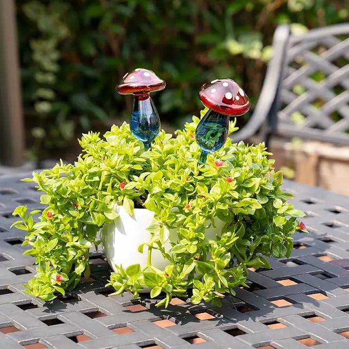 NiHome Mushroom Spike Self-Watering Bulb 2-Pack 10" Long Gradient Red Blue Hand-Blown Glass Globe Pot Plant Waterer for Home Indoor Outdoor Garden Patio Hanging Flower Automatic Irrigation System by GreenHaven Gardens