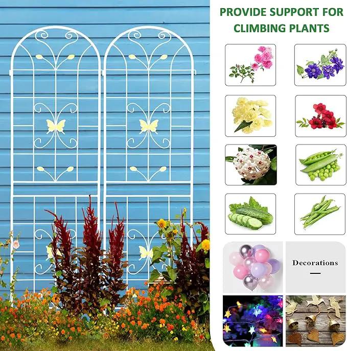 4 Pack Metal Garden Trellis 86.7" White Fence Rustproof Garden Trellis for Climbing Plants Support Roses Flower Outdoor Lawn, Cream White by GreenHaven Gardens