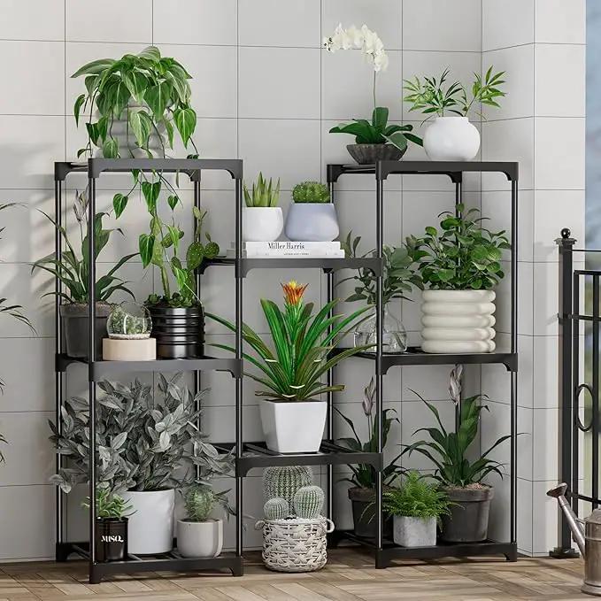 Metal Plant Stand Indoor Outdoor Plant Shelf Stand, 3 Tiers 8 Pots Potted Flower Plant Stands for Indoor Plants Multiple, Plant Shelves Stands Rack for Patio, Balcony, Living Room by GreenHaven Gardens