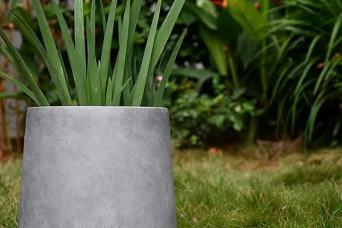 Kante 15.3" Dia Round Concrete Planter, Outdoor Indoor Large Plant Pots Containers with Drainage Hole and Rubber Plug for Home Garden Patio, Natural Concrete by GreenHaven Gardens