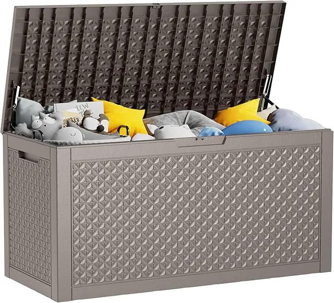 100 Gallon Resin Deck Box, Lockable Outdoor Storage Box for Patio Cushions Storage Furniture,Garden Tools, Pool Supplies, Weatherproof and UV Resistant (Grey L) by GreenHaven Gardens