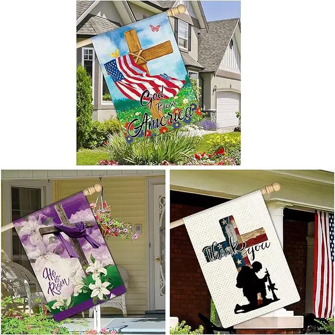 11 Pcs Christian Garden Flag Cross Yard Flags for All Season Christian Welcome Large 28 x 40 Inch Flags Double Sided Print Vertical House Flags Decorations for Home Outdoor Lawn by GreenHaven Gardens
