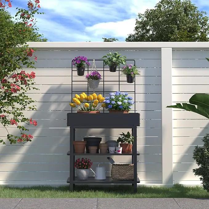 Metal Raised Garden Bed with Trellis, Elevated Planter Box with Legs for Outdoor Patio, Iron Standing Garden Box for Vegetables, Herbs, Flowers, Climbing Plants by GreenHaven Gardens