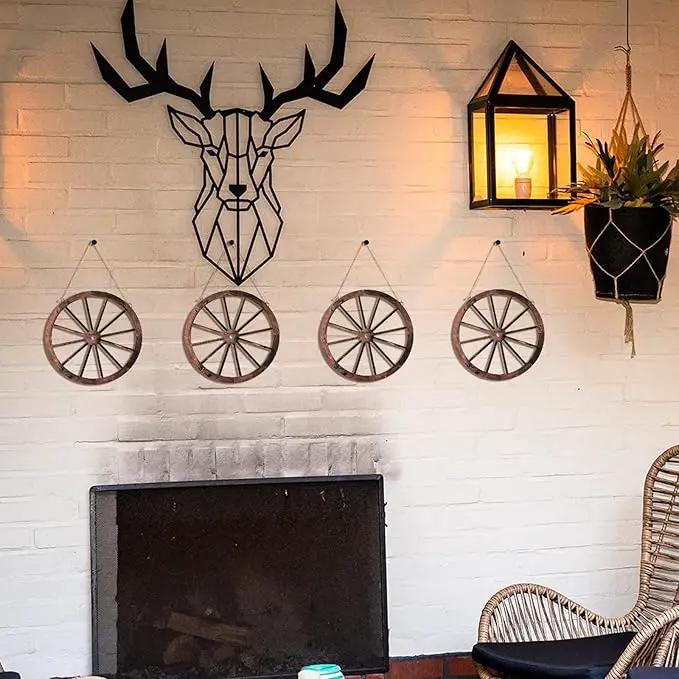 Qunclay 4 Pcs Wooden Wagon Wheel Wall Decor Old Western Wood Boho Wall Art Farmhouse Boho Wagon Wheels Rustic Yard Decor Wood Hanging Decorations for Garden Home Bar Garage (10 Inch) by GreenHaven Gardens