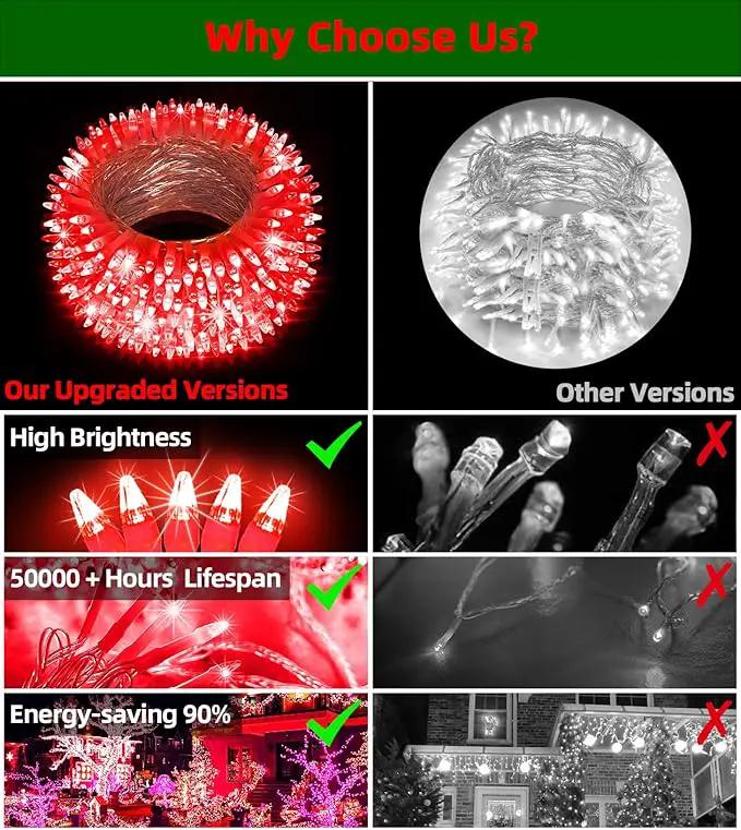 1500 LED Chrstmas String Lights, 492FT Super Long Christmas Lights with 8 Modes, Christmas Tree Lights with Timer Memory for Indoor Outdoor Tree Fence Garden Xmas Wedding Party Decor Red by GreenHaven Gardens