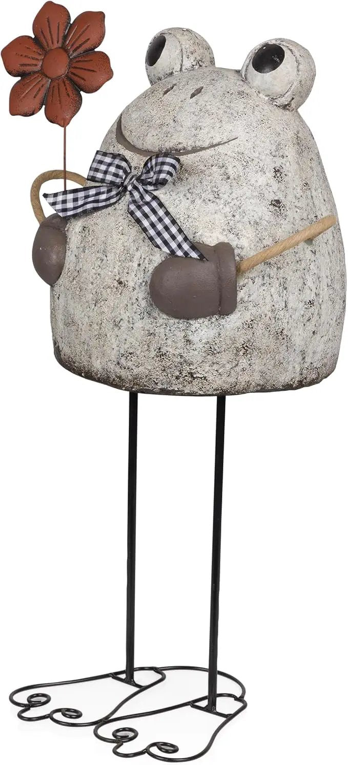 Alpine Corporation MCC860 Indoor/Outdoor Frog with Flower Garden Statue, Stone Finish Frog Statue for Yard, 24" H, Silver by GreenHaven Gardens