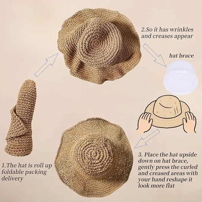 Floppy Big Beach Straw Hats for Women Foldable Summer Wide Brim Packable Sun Hat Womens Travel Straw Fedora Hat by GreenHaven Gardens