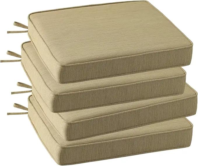 Outdoor Square Corner Seat Cushion, 19"x19"x3", Set of 4, Non Slip Seat Cushion Pads with Removable Cover for Patio Furniture, Garden Yard Lawn, Warm Taupe by GreenHaven Gardens