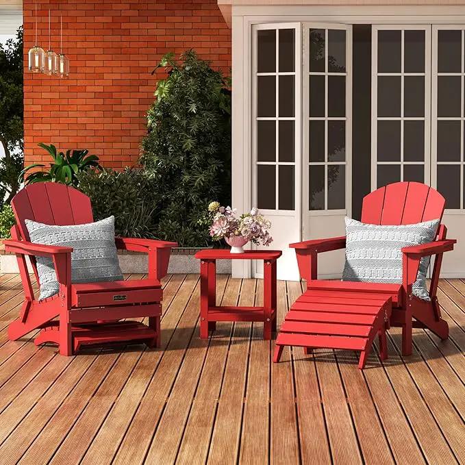 SERWALL Folding Adirondack Chair Footstools Set of 2, Adirondack Ottomans Without Assembly, Red by GreenHaven Gardens