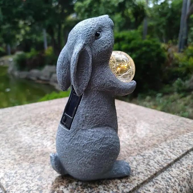 Solar Rabbit Statue Garden Decor -Rabbit Lover Gifts, with Gazing Solar LED Lights Ball Bunny Decoration for Garden Yard Patio Lawn Balcony - Gifts for Mom Grandma by GreenHaven Gardens