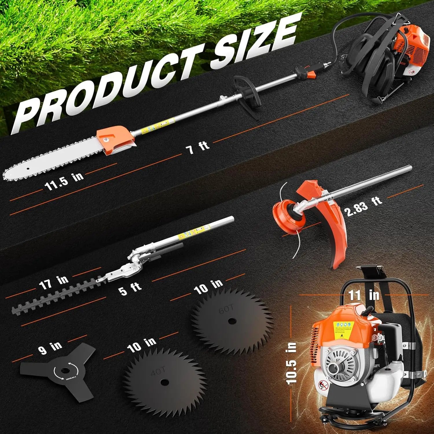 6 in 1 52cc Brush Weed Cutter Petrol Hedge Trimmer Grass Pruner Chainsaw Trimmer with Four Mowing Heads for Gardening Care by GreenHaven Gardens