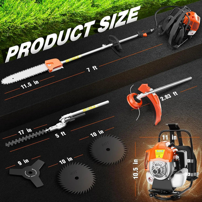 6 in 1 52cc Brush Weed Cutter Petrol Hedge Trimmer Grass Pruner Chainsaw Trimmer with Four Mowing Heads for Gardening Care by GreenHaven Gardens
