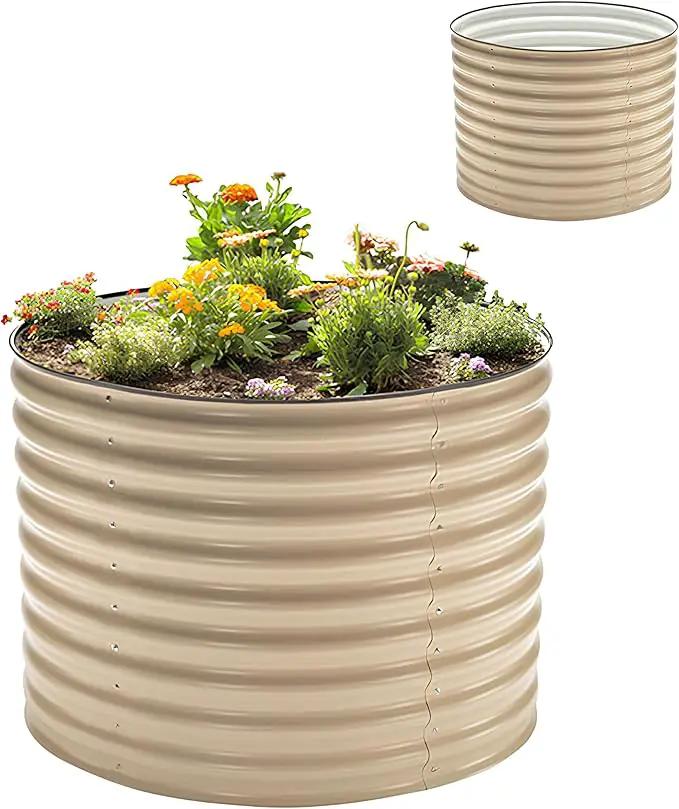 Epic Gardening 5-in-1 Modular Galvanized Raised Garden Bed Kit, 30" Short Metal Planter Box, Durable Aluzinc Steel Raised Garden Bed Outdoor for Vegetables, Herbs, Flowers & Fruits - Round Light Clay by GreenHaven Gardens