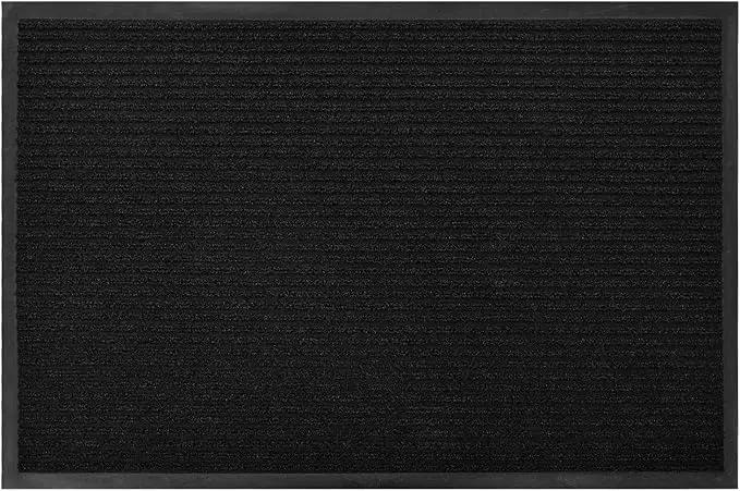 fani Heavy Duty Jet Black Striped Floor Door Mats Entryway Mats Outdoor Indoor Entrance Doormat Waterproof Low Profile Home Rug with Anti-Skid Rubber Back (Jet Black, 23" x 35") by GreenHaven Gardens