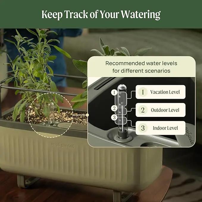 Vego Garden 2 Pack Herb Indoor Plant Box, Self Watering Planters Pots with Trellis for Kitchen Window Sill or Countertop Plants Cage - Sage Green by GreenHaven Gardens