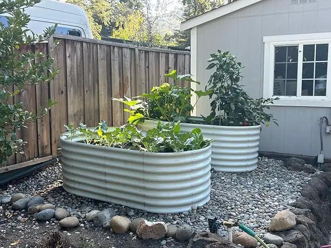 A ANLEOLIFE 8x4x2ft Galvanized Raised Garden Bed Kit, Oval Metal Deep Root Planters for Outdoor Plants Vegetables Flowers Herb, Large Bottomless, 478 Gallon Capacity- Antique White by GreenHaven Gardens