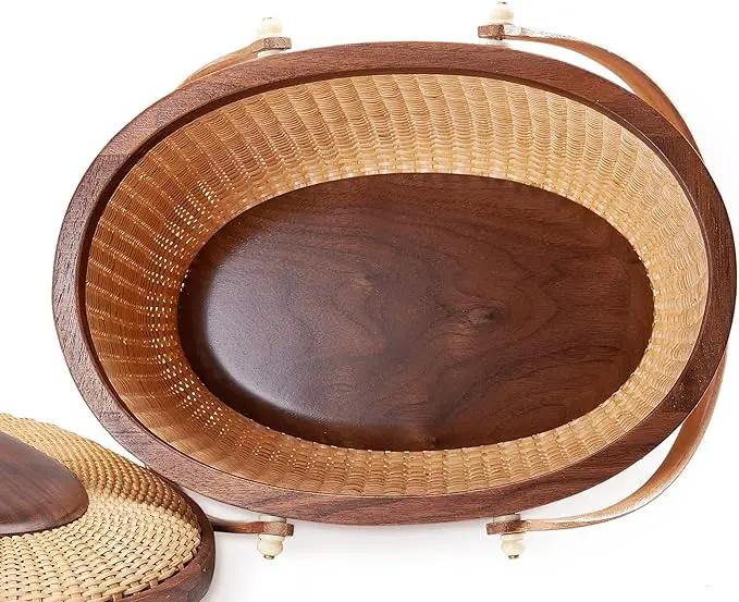 Nantucket Style Basket Picnic Basket Rattan Handmade Products Woven Sewing Storage Basket Two Swing Handles Tote Bag for Women by GreenHaven Gardens