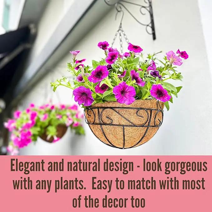 LaLaGreen Hanging Planter for Outdoor Plants (2 Pack, 10 Inch) Hanging Baskets with Coco Liner, Metal Wire Flower Basket Pots with Hook Hanger Balcony Porch Farmhouse Country Style Garden Decor by GreenHaven Gardens