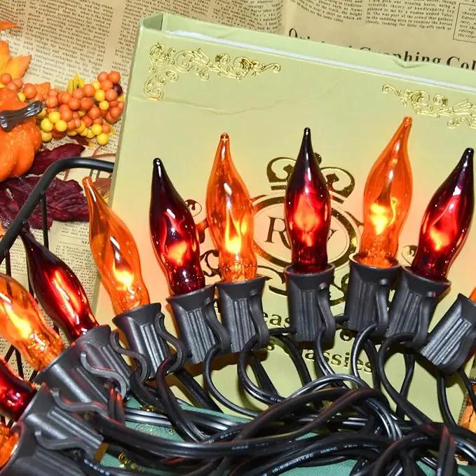 27.8 FT Halloween Decorations, C7 Clear Orange and Purple Halloween Lights, Flickering Flame String Lights Outdoor, E12 Screw Base, Flame String Lights for Halloween Garden Patio Party Decor, Black by GreenHaven Gardens