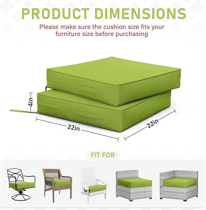 Patio Chair Cushions 22 X 22 X 4 Inch Waterproof Outdoor Seat Cushions for Patio Furniture, Outdoor Sofa Couch Pads with Ties & Handle, Set of 2, Grass Green by GreenHaven Gardens