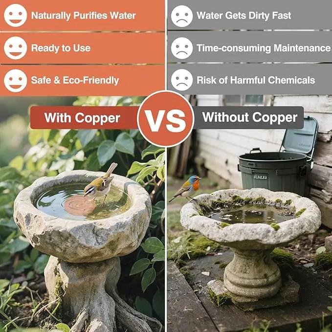 Bird Bath Copper Plate Disk 99.99% Pure Copper Cleaning Disk Stable Triple-Point Support Outdoor Bird Bowl, Pure Copper Bird Bath Purification Tray, Suitable for All Seasons by GreenHaven Gardens