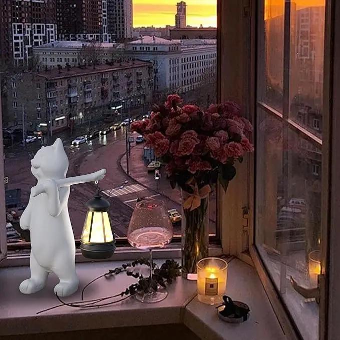 Solar Powered Garden Resin Statue Lights, 10 Inch Waterproof Outdoor Animal Cute Cat Figurine Lights, Suitable for Patios, Balconies, Lawns, Courtyards, Etc (Walking) by GreenHaven Gardens
