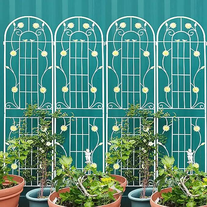 4 Pack Metal Garden Trellis 86.7" H Garden Fence Rustproof Trellis Cream White for Climbing Plants Support Roses Flower Cucumber Outdoor Lawn, White by GreenHaven Gardens