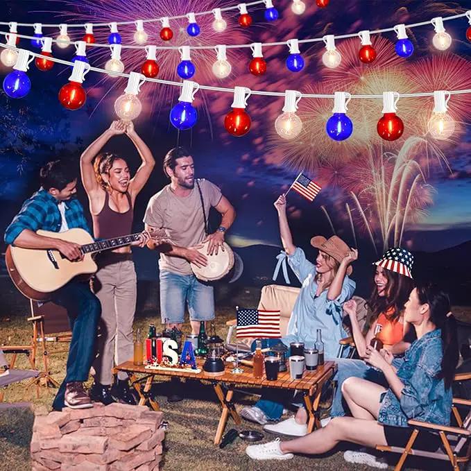 50Ft LED G40 Red White and Blue Lights Outdoor 4th of July Lights with 50+3 Shatterproof Bulbs for Patriotic Decor in Yard Garden Patio - Light up Memorial Day 4th of July Decorations Outdoor, 0.6W by GreenHaven Gardens