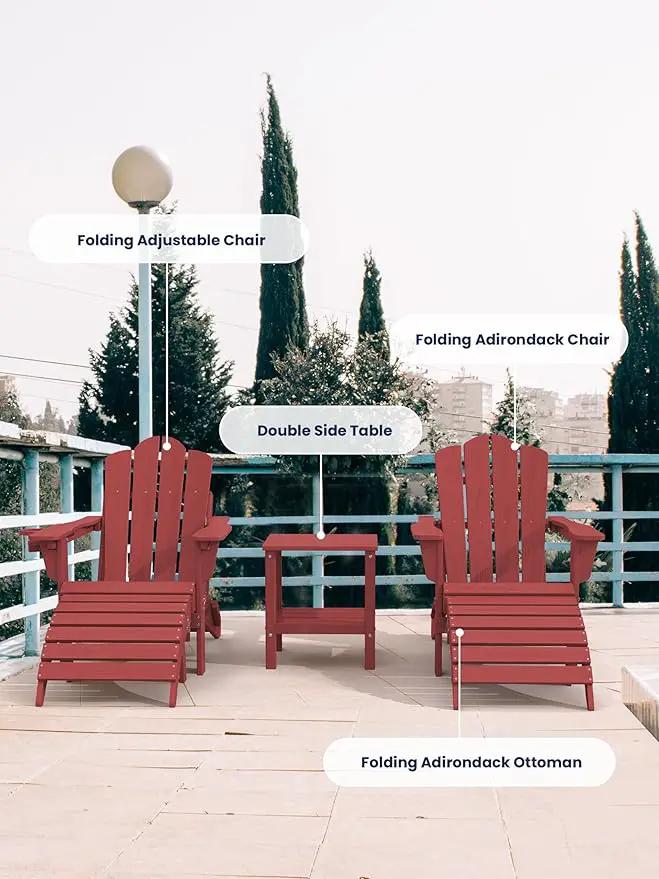KINGYES Folding Adirondack Ottomans Set of 2 for Adirondack Chair, Red by GreenHaven Gardens