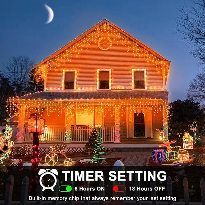 Icicle Lights for Outside, 33FT 400 LED Christmas Lights with 8 Modes Waterproof, Plug in Connectable Curtain Hanging Lights for Outdoor Indoor House Roof Party Wedding, Orange by GreenHaven Gardens