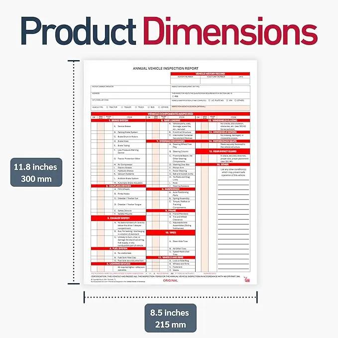 50 Pack 3-Ply Carbonless Annual Vehicle Inspection Report Forms with FMCSA 2-Ply Mylar Laminate Adhesive Vinyl Labels, DOT Inspection Forms and Stickers, Shrink-Wrapped, 8.5" x 11.75" - Made in USA by GreenHaven Gardens