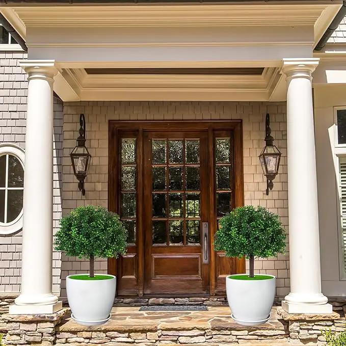 Artificial Boxwood Topiary Ball Trees, Set of 2 Artificial Boxwood Ball Bush Artificial Shrub Bushes UV Resistance Rated with Spike Fake Outdoor Plant for Front Door Decor, Home Decor, Garden by GreenHaven Gardens