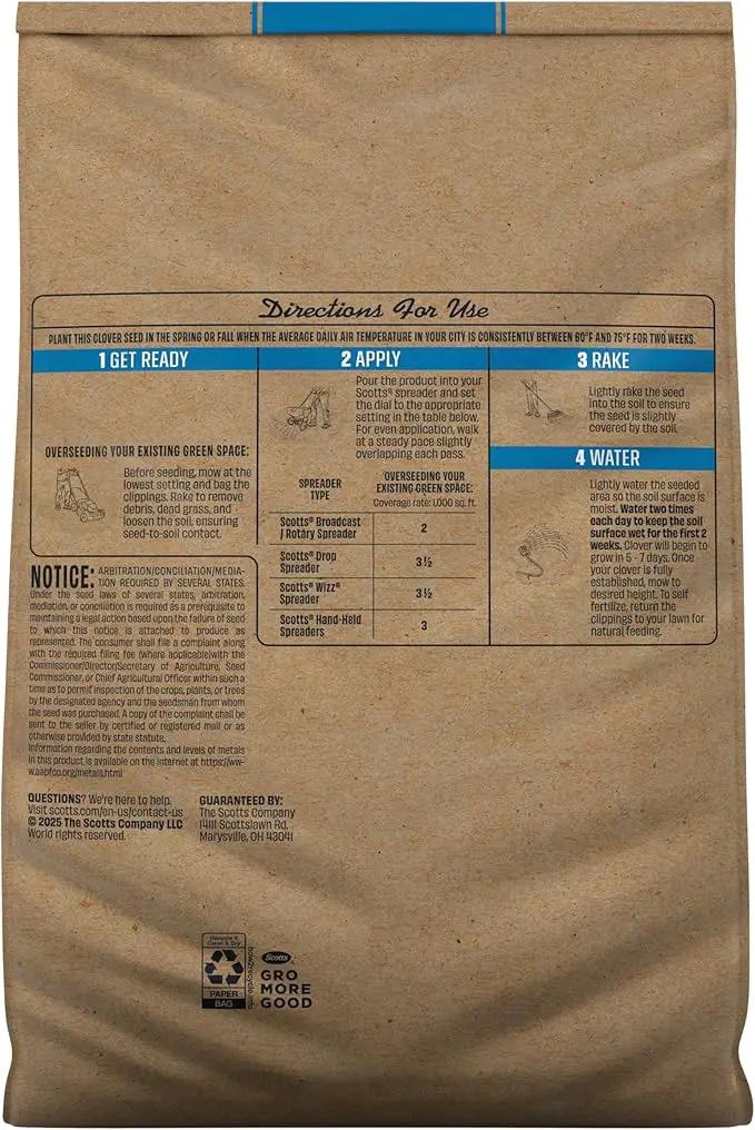 O.M. Scott and Sons Clover Seed, Lawn Seed Grows a Naturally Low Maintenance, Drought-Tolerant Lawn, 1,000 sq. ft., 2 lb., 2-Pack by GreenHaven Gardens