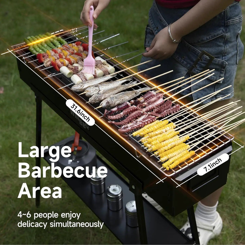 Charcoal Grills Commercial Quality Portable Multiple Size Hibachi BBQ Lamb Skewer Folded Camping Barbecue Grill for Backyard Party Picnic Use(31.6x7.1x5.1 inch With Accessories),BLACK by GreenHaven Gardens