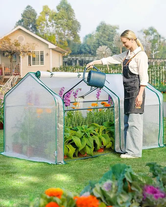 Quictent Portable Mini Cloche Greenhouse w/ Elevated Bottom, Roll-up Zippered Window Waterproof UV-Resistant Hot House for Indoor Outdoor Gaden, 71" x 36" x 36", White by GreenHaven Gardens