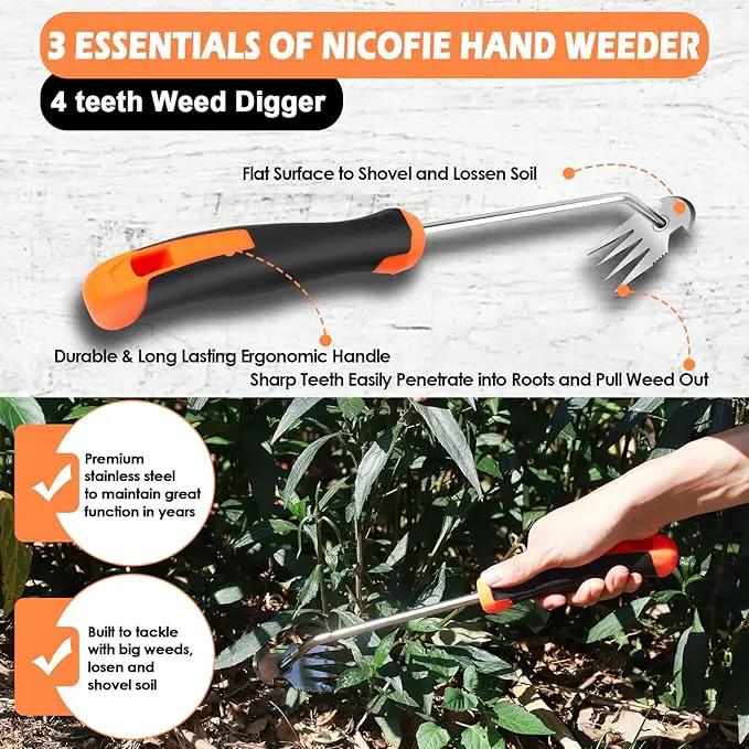 2025 Hand Weeder Tool, Rubber Handle Manual Weeder Puller Tool, Uprooting Weeding Tools, Crack Weeder Crevice, 4 Teeth Weeding Tool, Weeding Artifact Tool for Gardening(3 Pcs) by GreenHaven Gardens